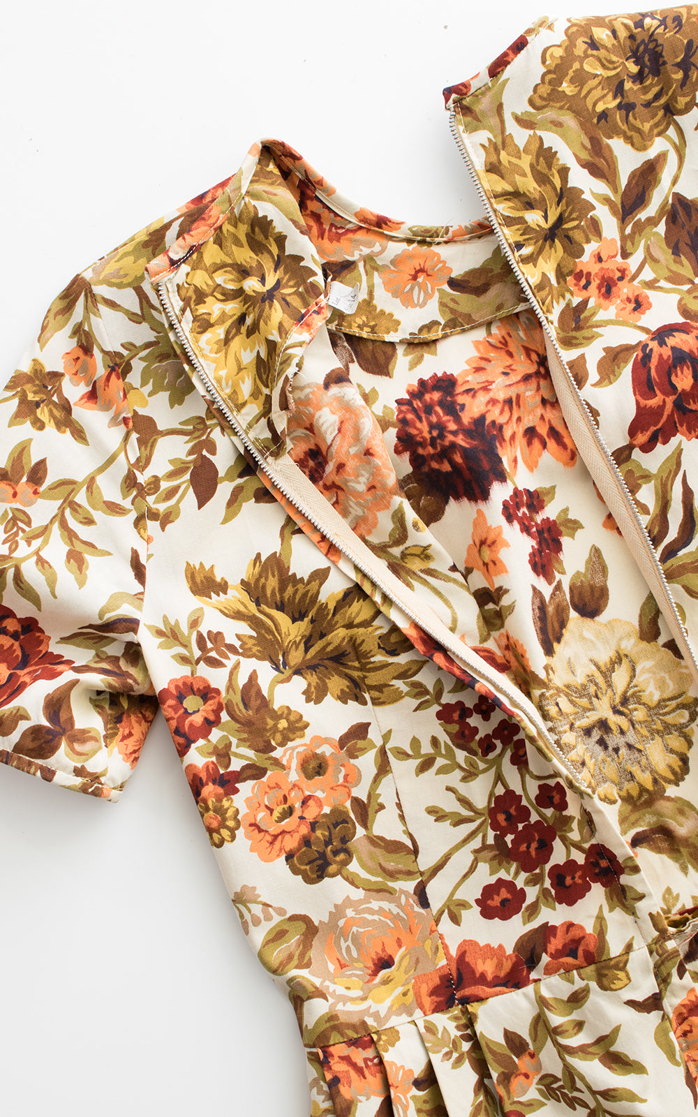 1950s Autumnal Floral Cotton Dress