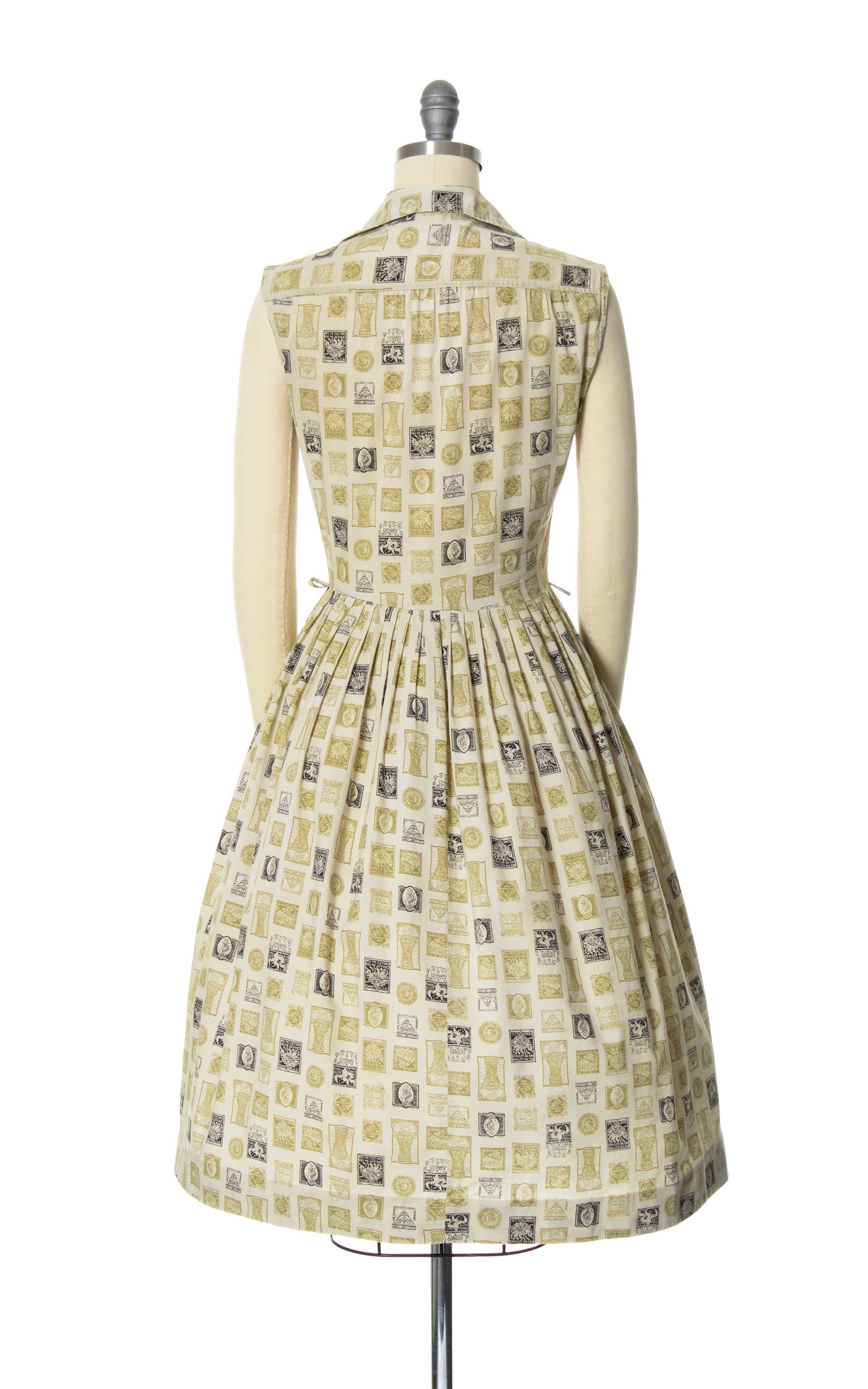 Vintage 50s 1950s Stamps Novelty Print Shirtwaist Day Dress Cotton Sundress BirthdayLifeVintage