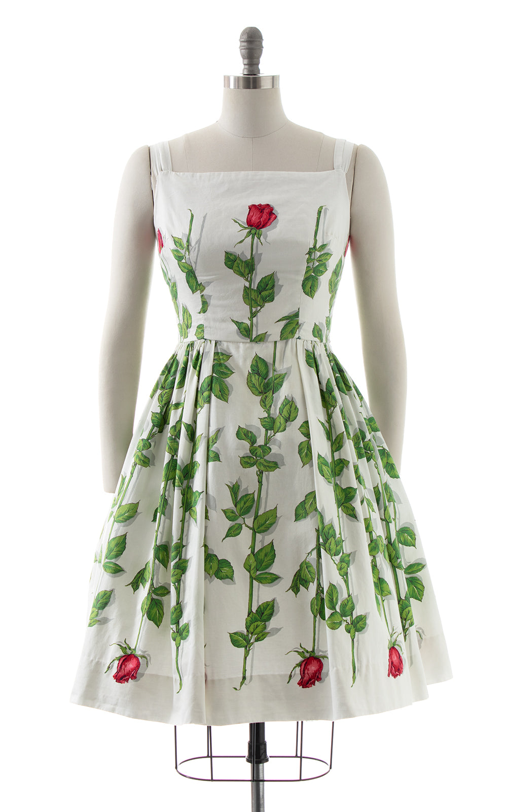1950s Rose Stems Cotton Sundress BirthdayLifeVintage