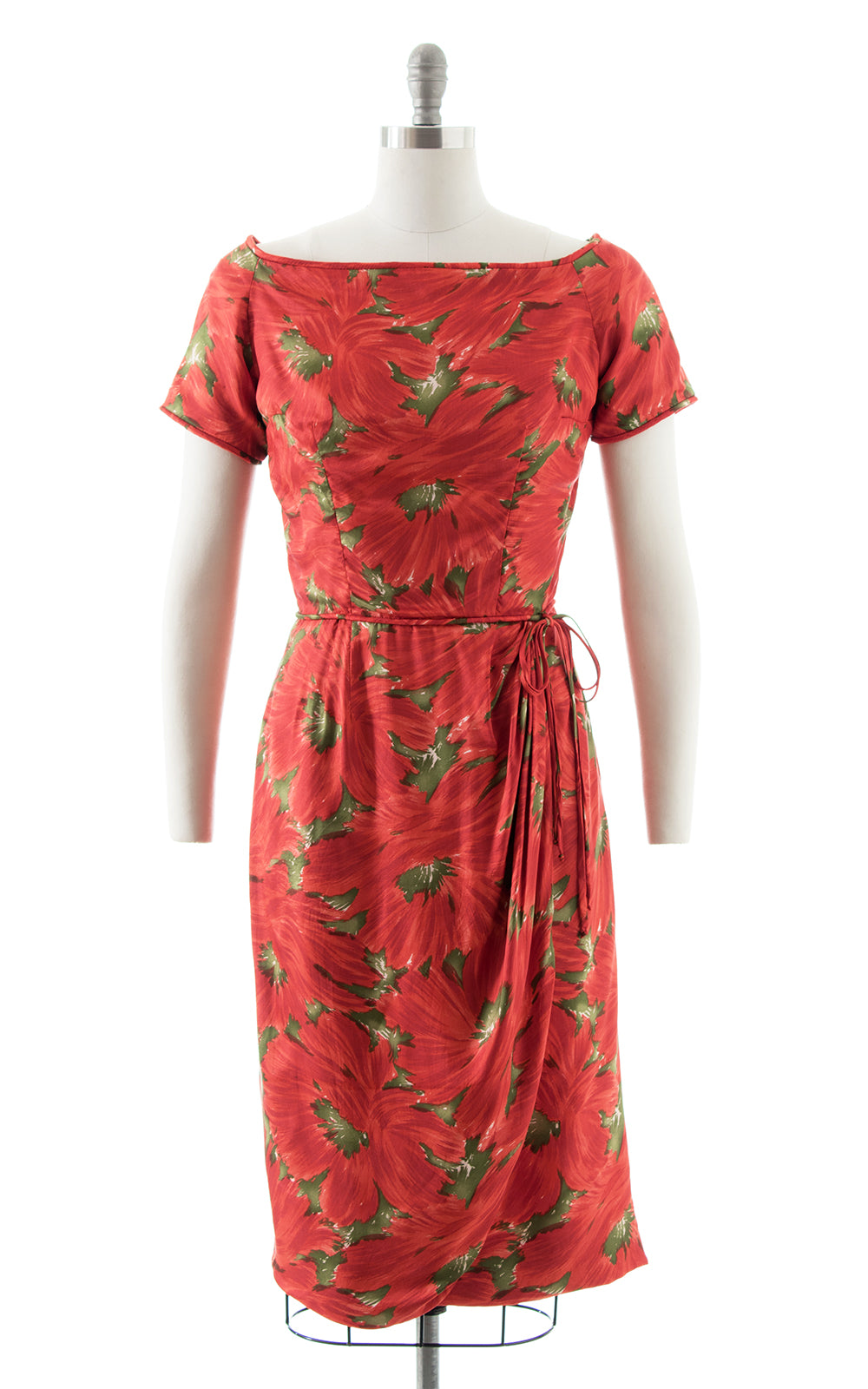 1950s Silk Floral Wiggle Dress BirthdayLifeVintage