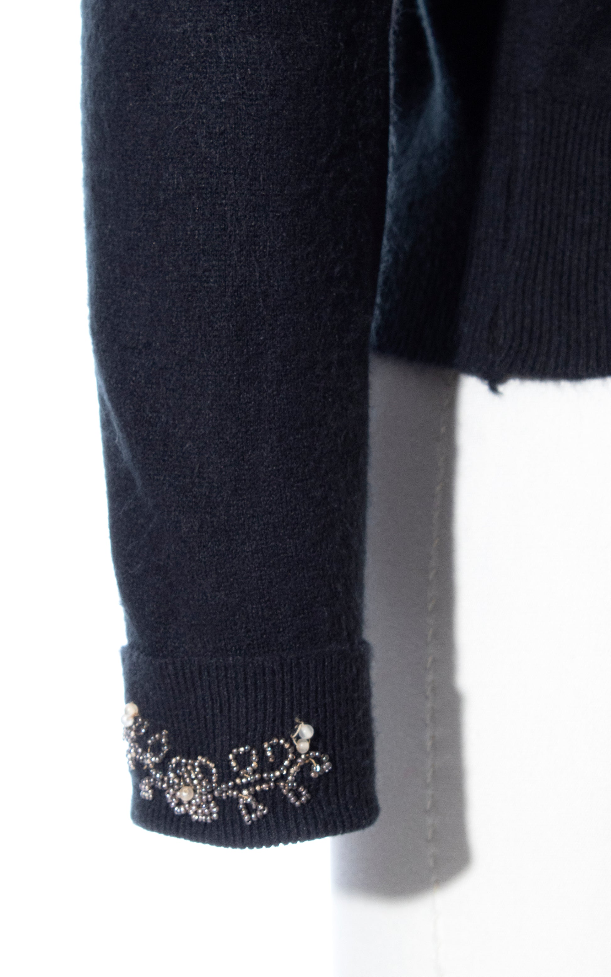 Vintage 50s 1950s Darlene Beaded Black Acrylic Knit Cardigan Sweater Birthday Life Vintage