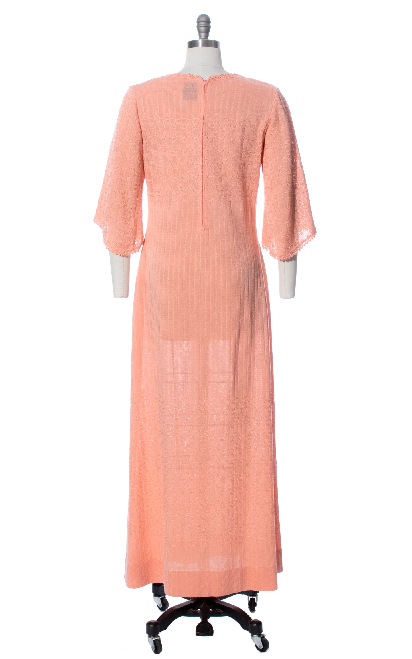 Vintage 70s 1970s Peach Knit Maxi Dress Birthday Life Vintage