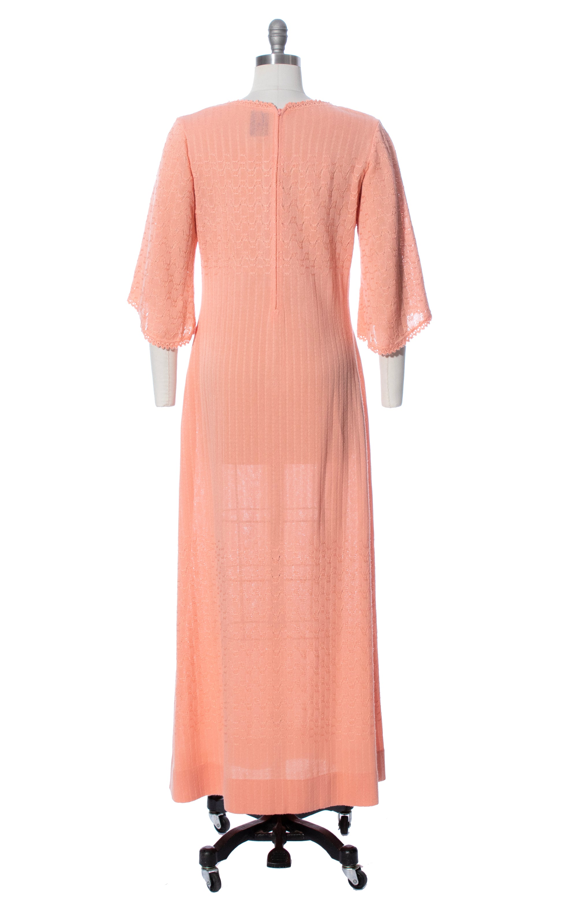 Vintage 70s 1970s Peach Knit Maxi Dress Birthday Life Vintage