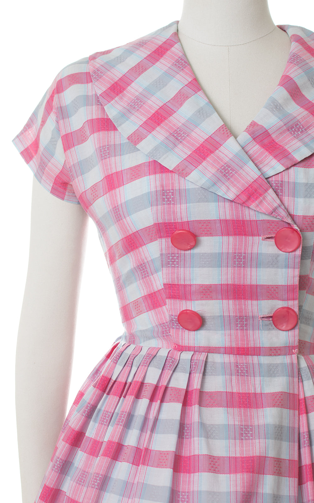 1950s Plaid Double Breasted Shirtwaist Dress