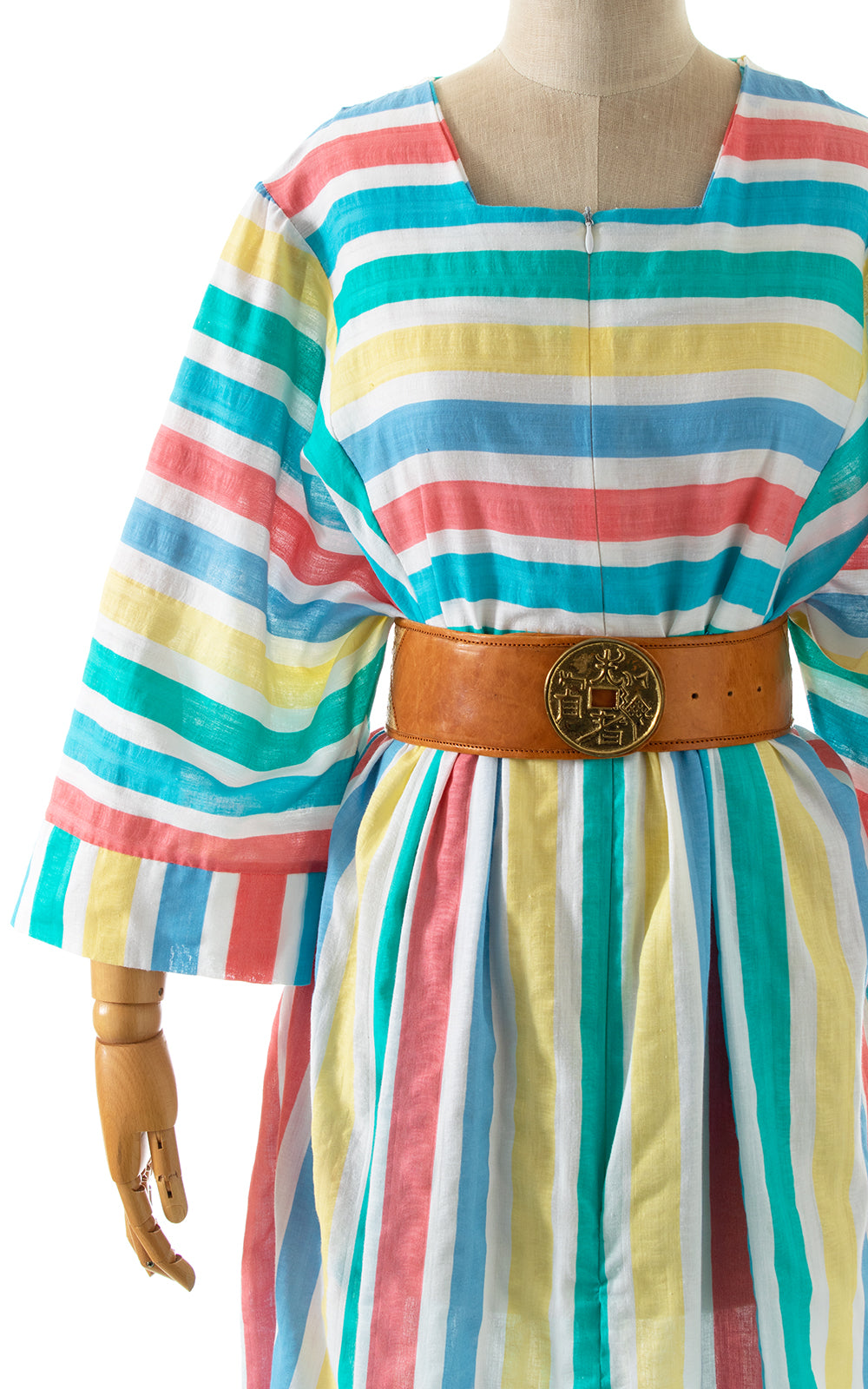 1980s Colorful Striped Wide Sleeve Maxi Dress with Pockets | x-large