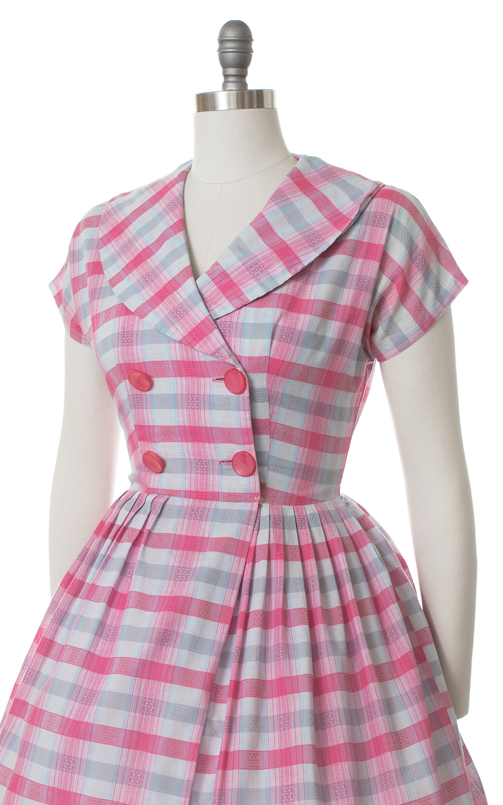 1950s Plaid Double Breasted Shirtwaist Dress