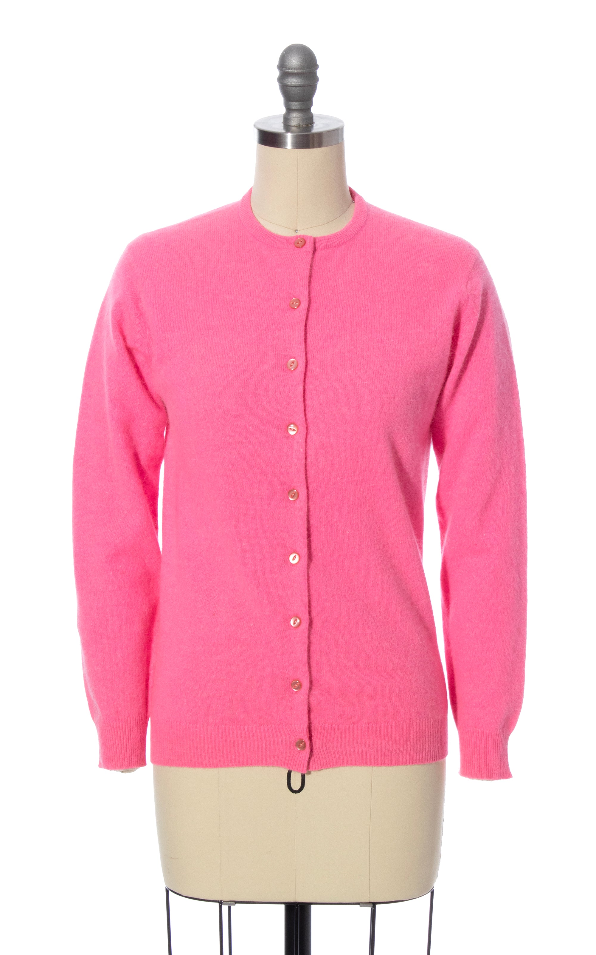 1960s Hot Pink Angora Blend Knit Cardigan | x-small/small