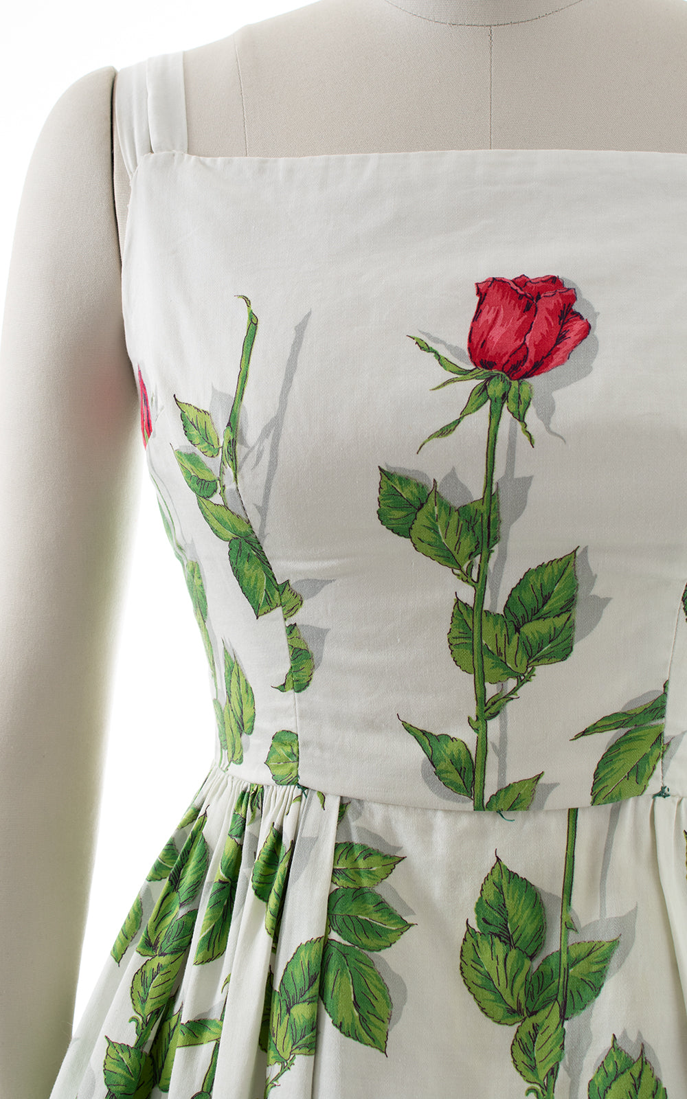 1950s Rose Stems Cotton Sundress BirthdayLifeVintage