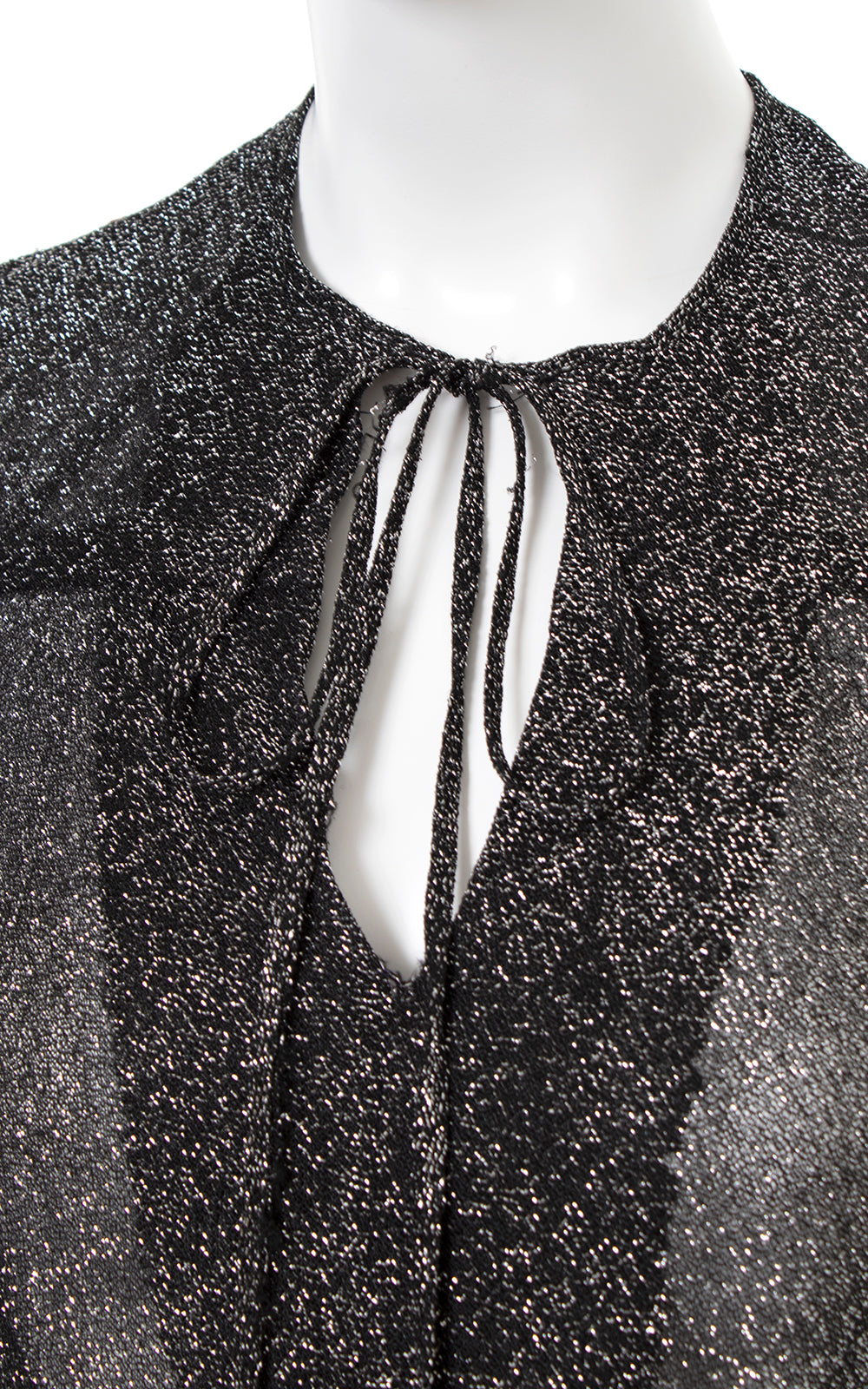1970s Metallic Black Tie Waist Top | medium/large