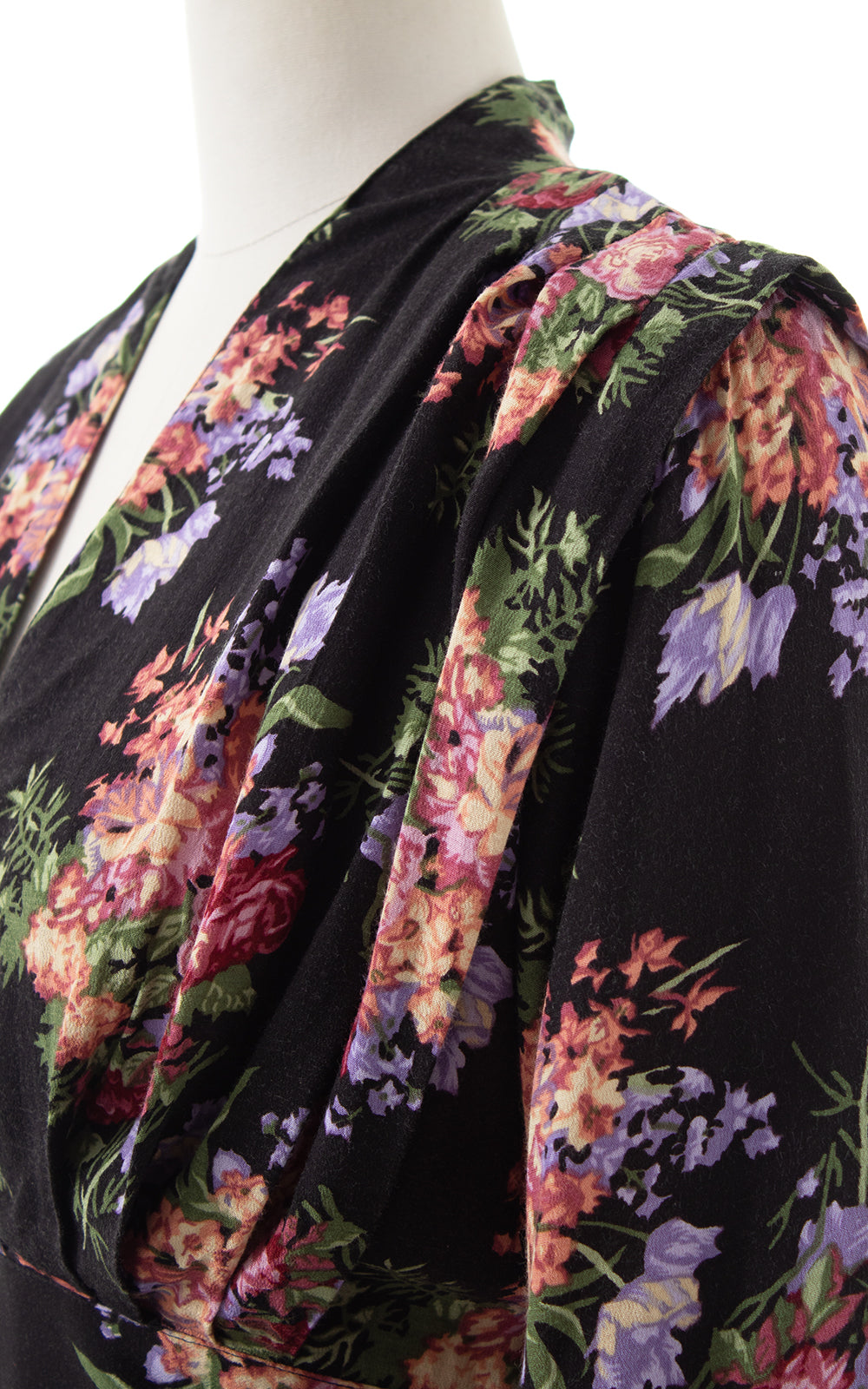1980s Black Floral Dress with Pockets | medium/large