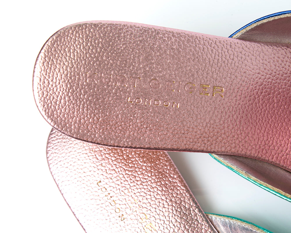 KURT GEIGER Metallic Rainbow Leather Flats Slides Mules | size US 10 | Birthday Life Vintage