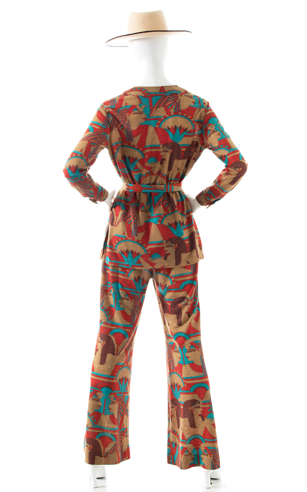 1970s Egyptian Novelty Print Jersey Pant Set | x-small/small/medium