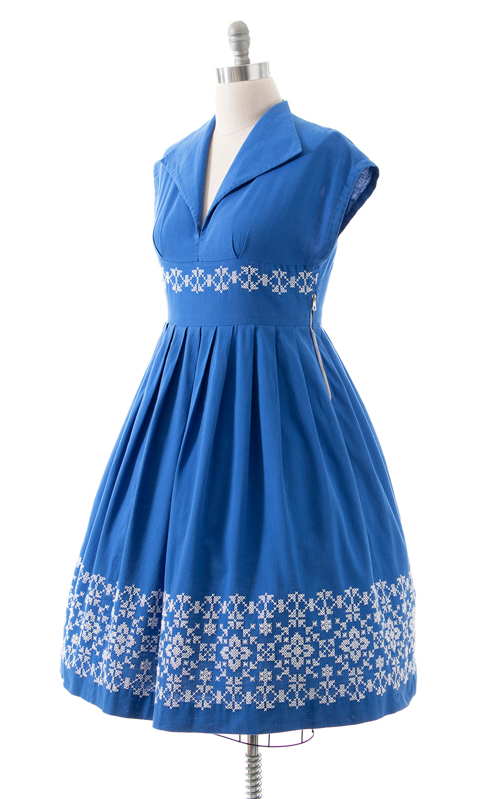 1950s Cross-Stitch Border Cotton Dress | large/x-large