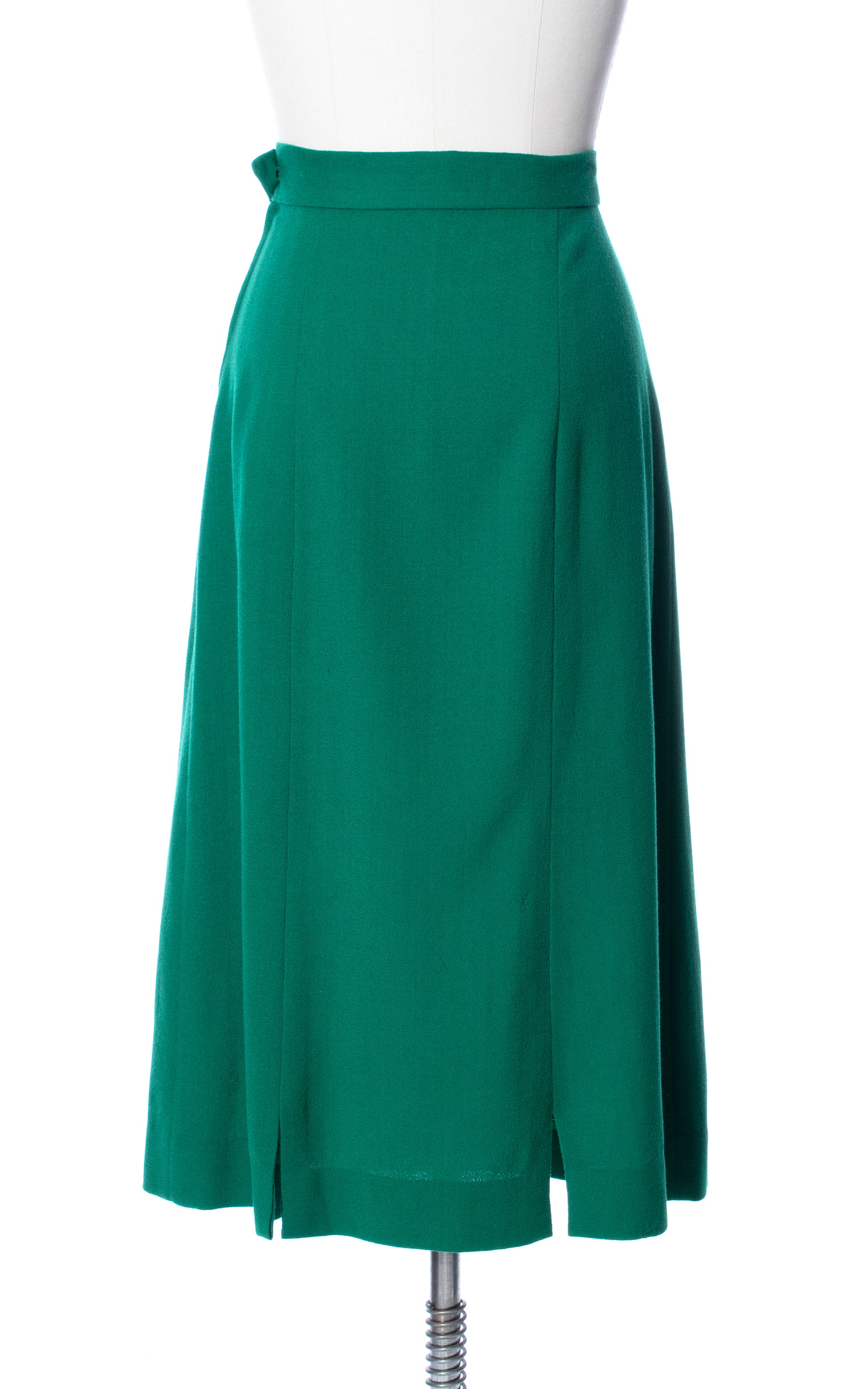 Vintage 40s 1940s Emerald Green Wool Crepe Blazer Skirt Suit Birthday Life Vintage