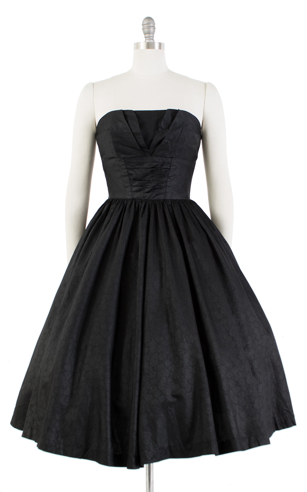 1950s Strapless Black Cotton Circle Skirt Sundress | small