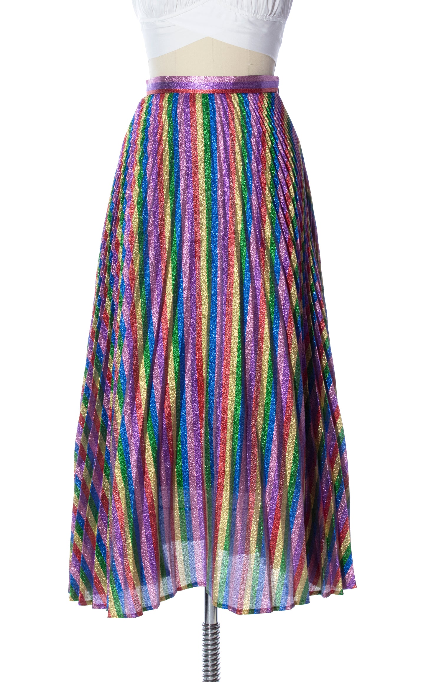 MODERN 1950s Vintage Style Metallic Rainbow Pleated Full Party Skirt Birthday Life Vintage