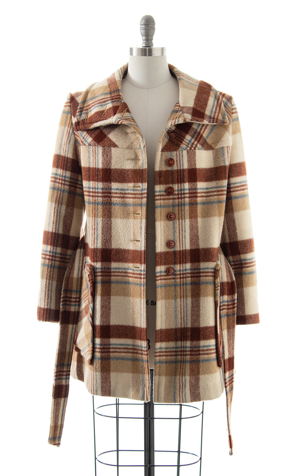 1970s Plaid Belted Coat | small