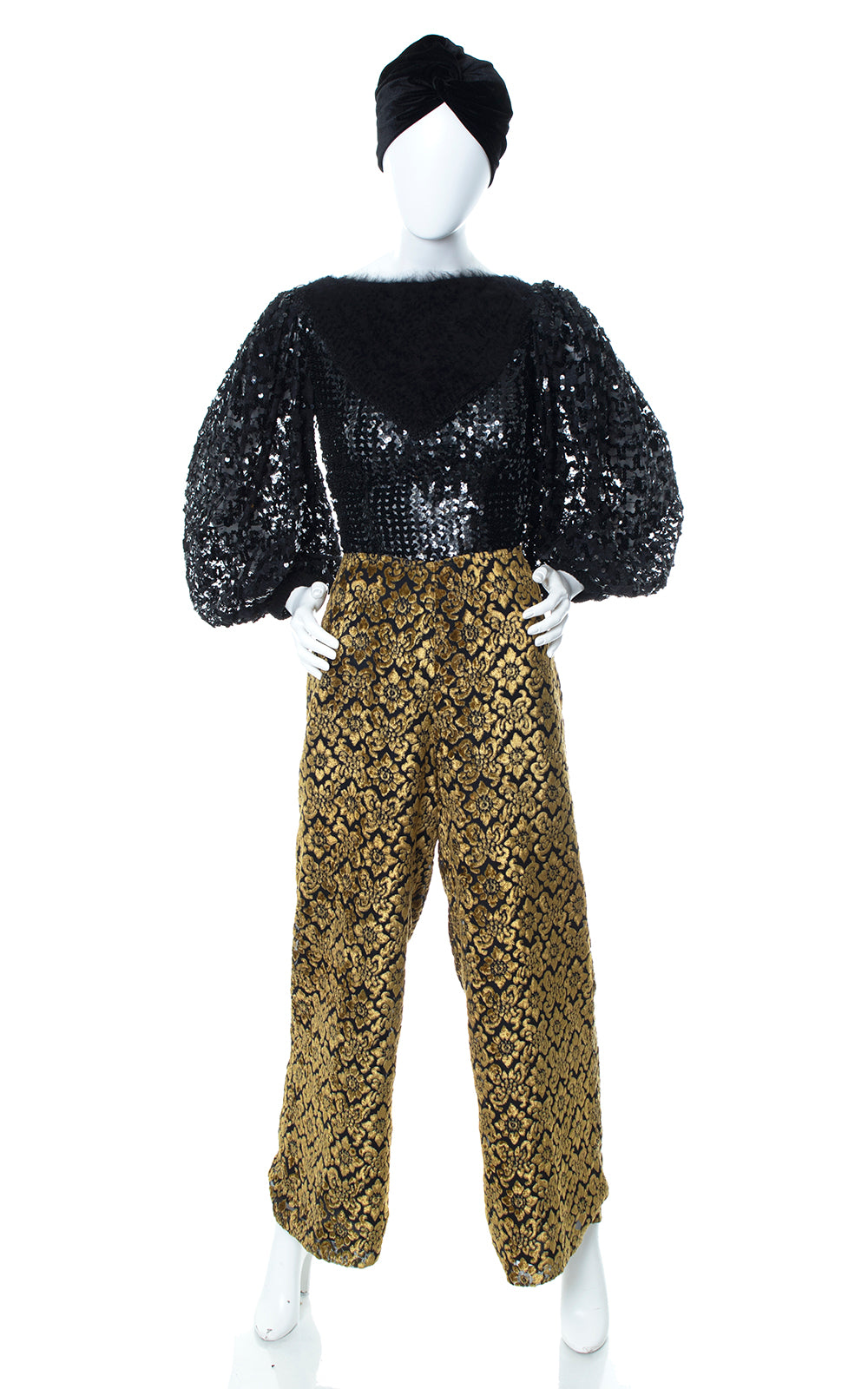 Vintage 2000s Y2K Gold Floral Velvet Burnout Wide Leg Pants Birthday Life Vintage