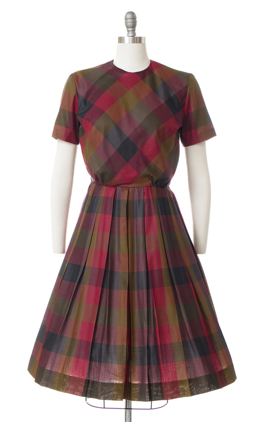 1950s Colorful Plaid Dress