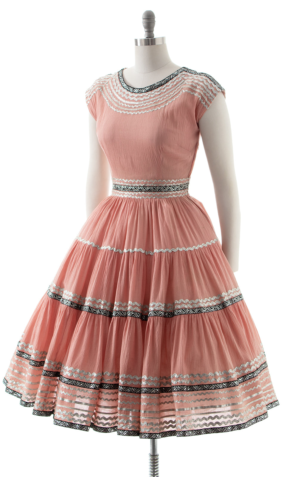 1950s Silver Ric Rac & Pink Patio Dress | small