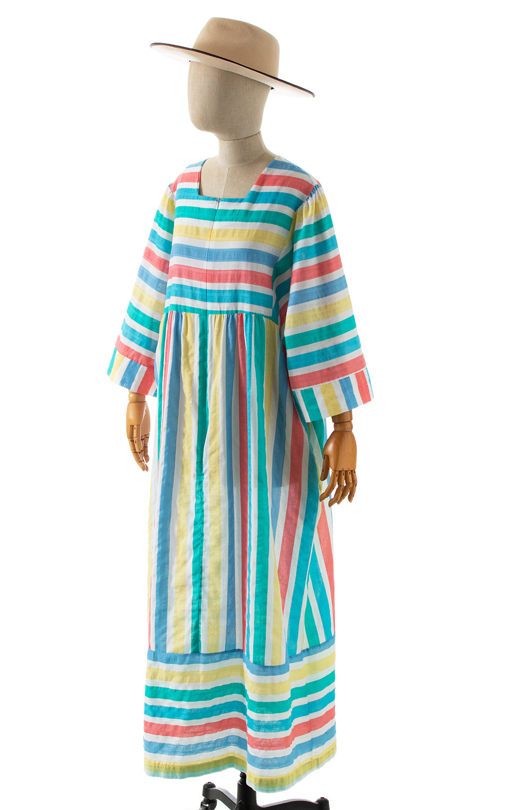 1980s Colorful Striped Wide Sleeve Maxi Dress with Pockets | x-large