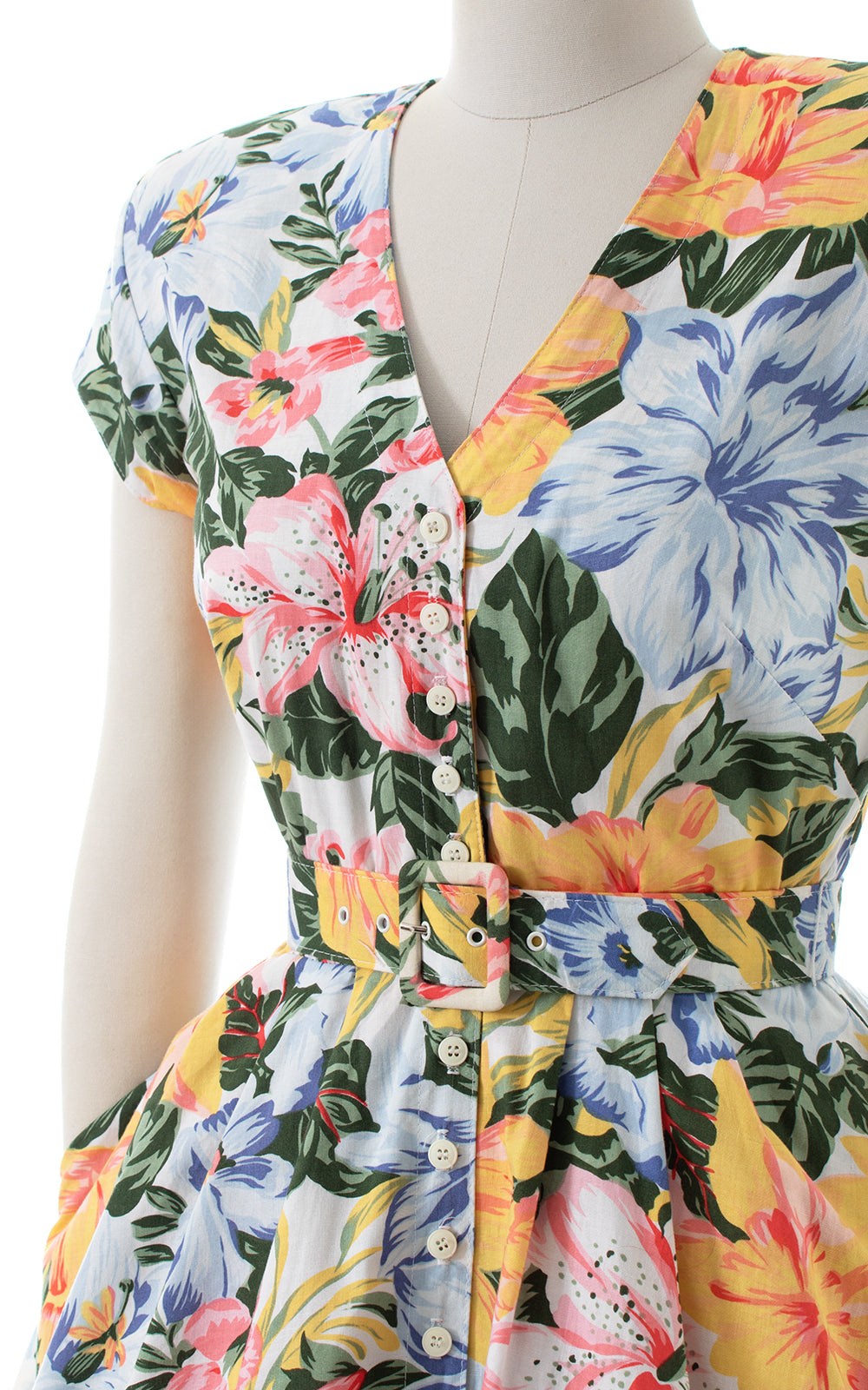 1980s CAROL ANDERSON Floral Shirt Dress with Pockets | small/medium