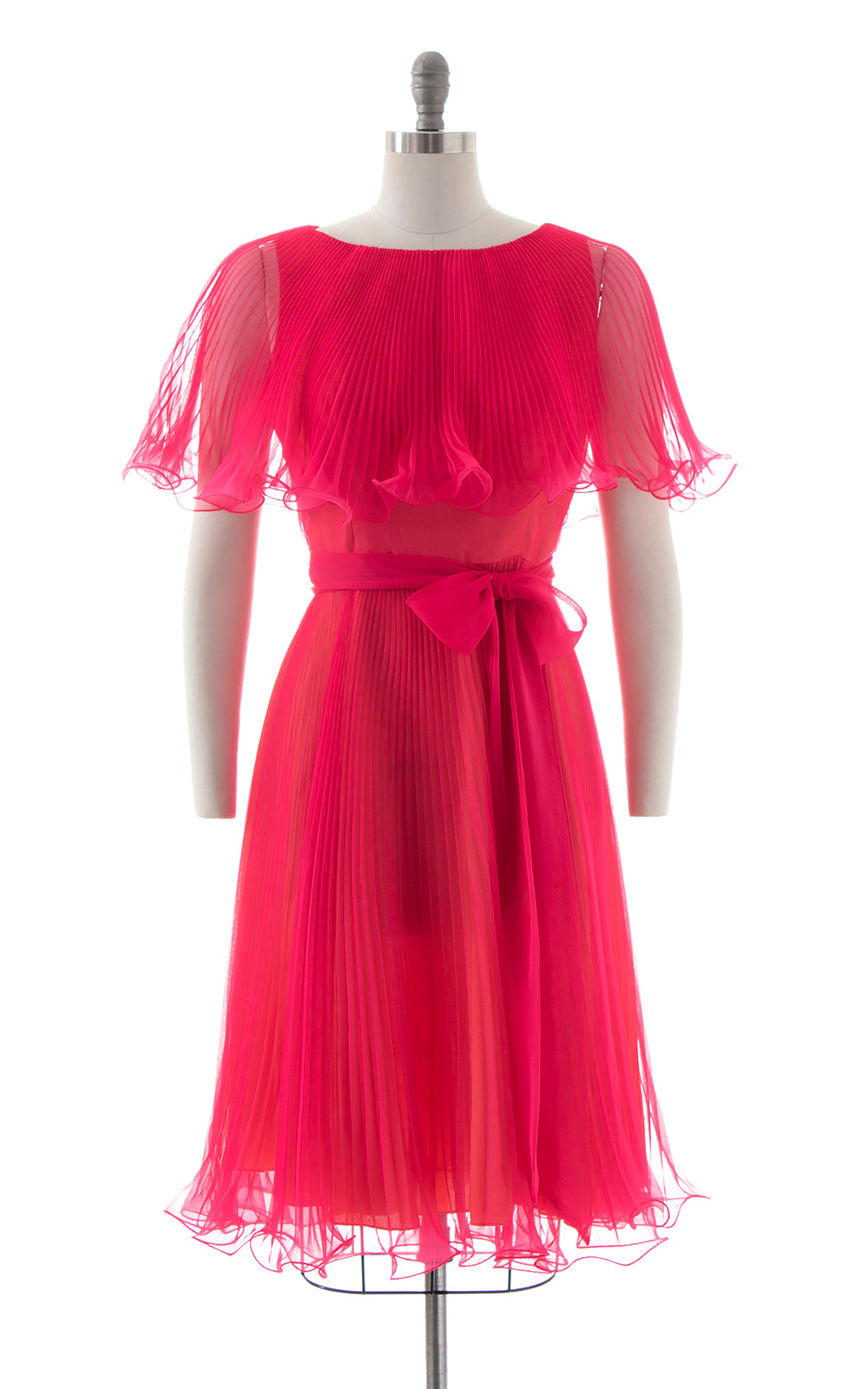 1970s MISS ELLIETTE Hot Pink Accordion Pleated Chiffon Dress | small/medium