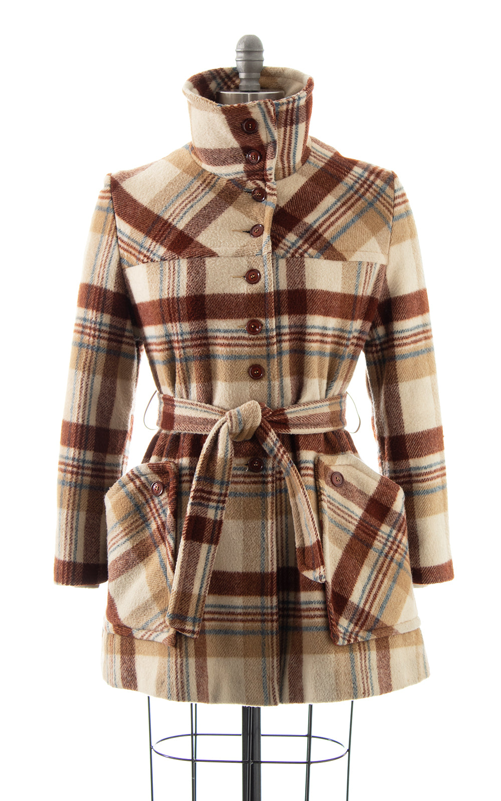 1970s Plaid Belted Coat | small