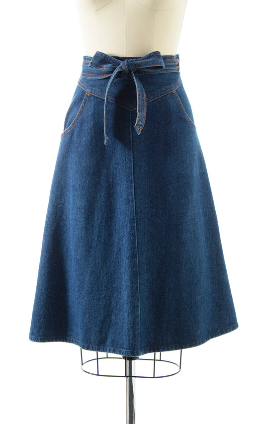 1970s Denim Wrap Skirt with Pockets | x-small/small