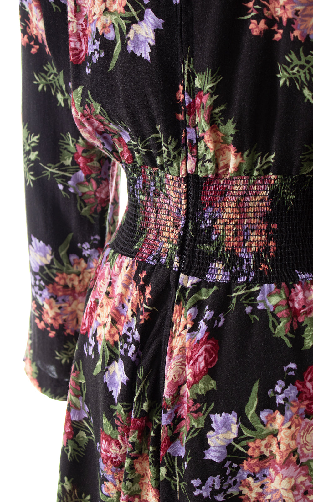 1980s Black Floral Dress with Pockets | medium/large