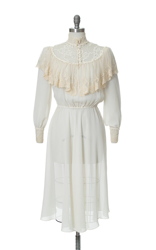 1970s does Victorian Sheer Ruffled Dress | x-small/small/medium