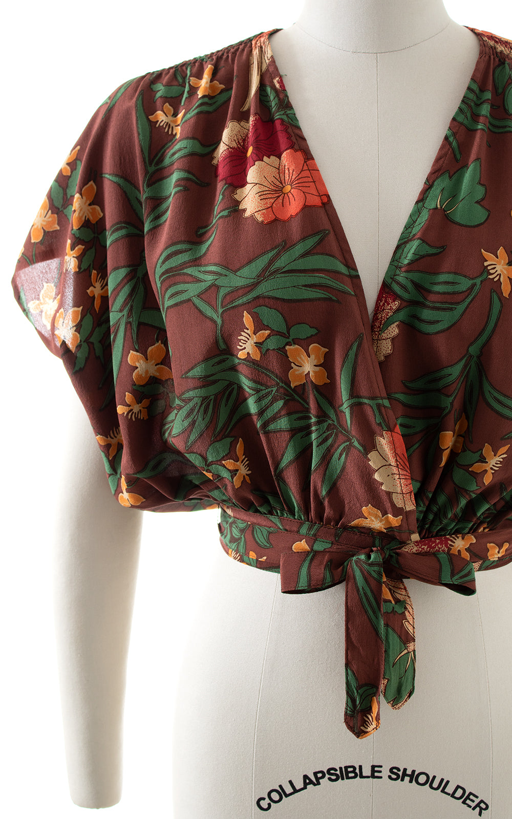 1970s Silk Floral Cropped Wrap Top BirthdayLifeVintage