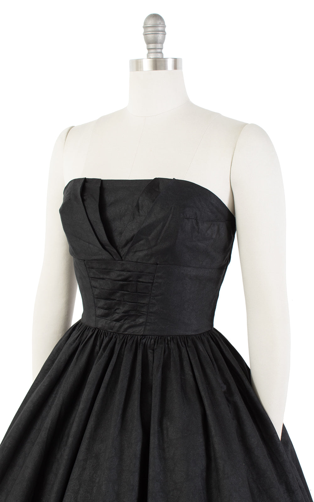1950s Strapless Black Cotton Circle Skirt Sundress | small