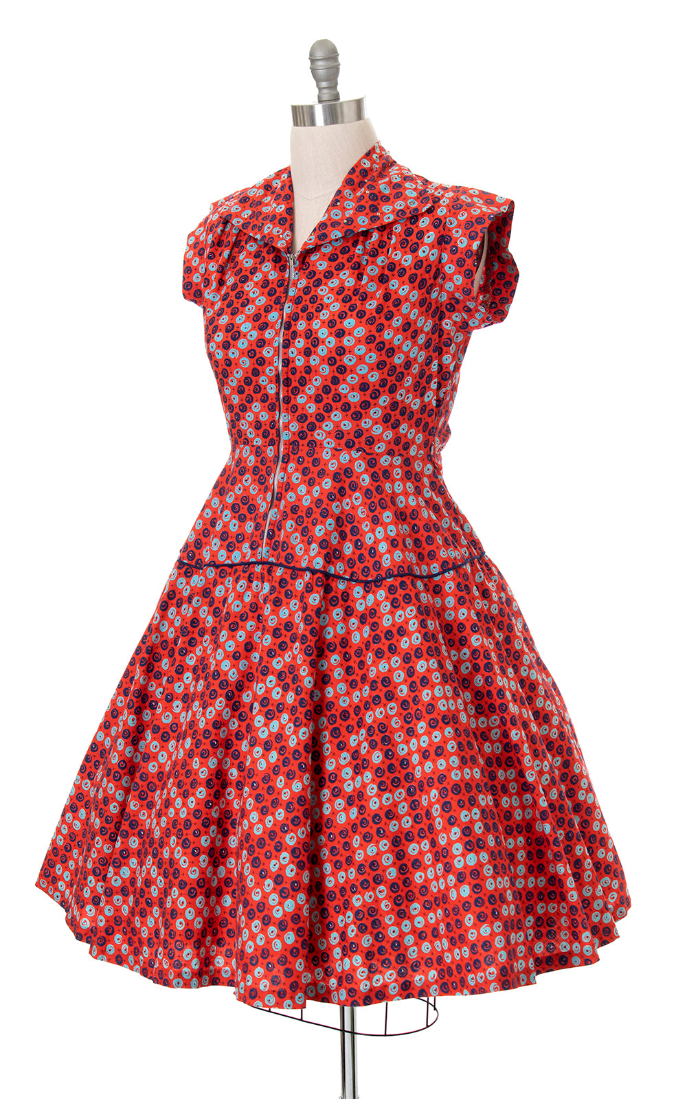 1950s MODE O DAY Floral Red Cotton Day Dress | large