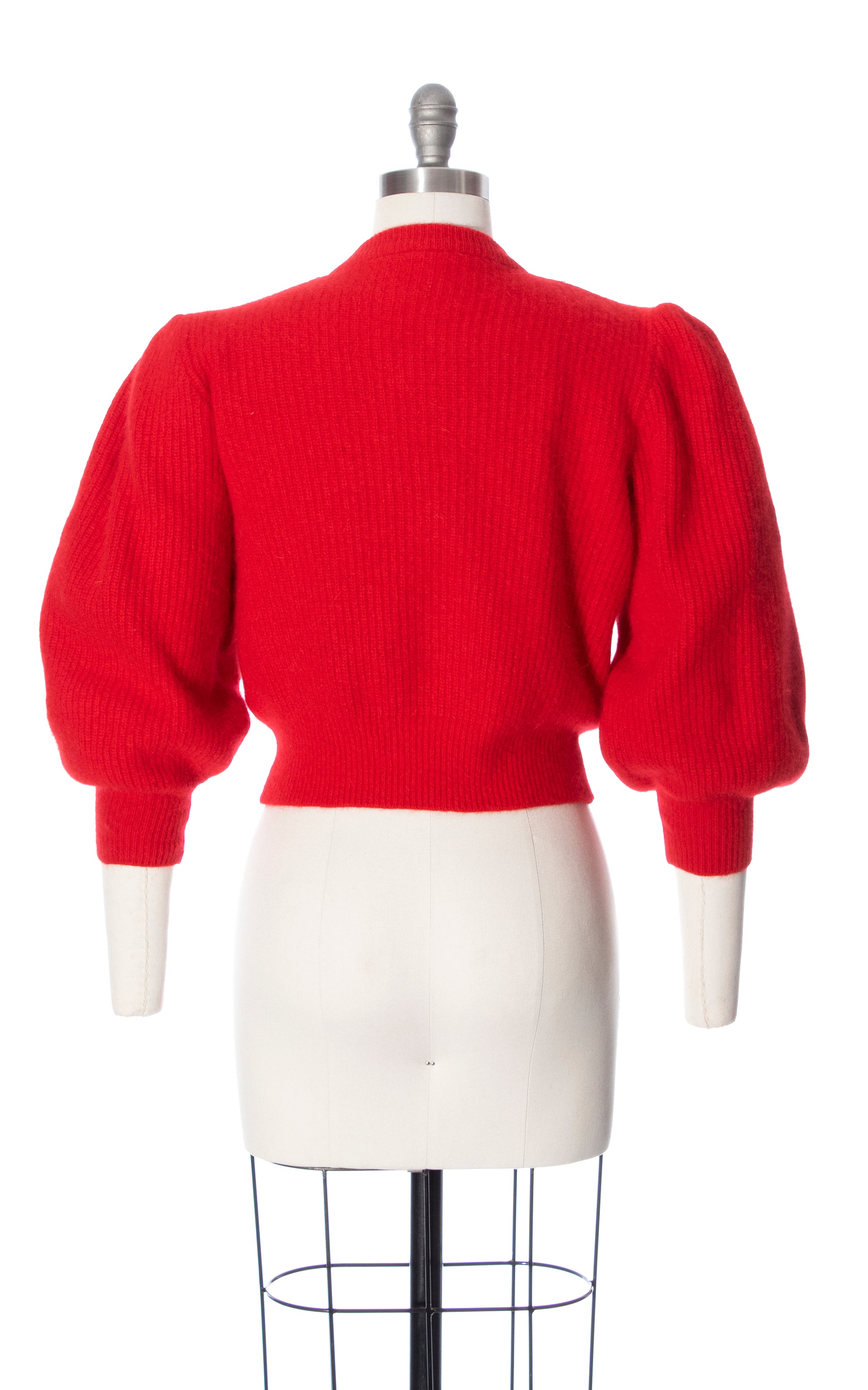 Vintage 80s 1980s Puff Sleeve Cropped Knit  Angora Wool Sweater Birthday Life Vintage