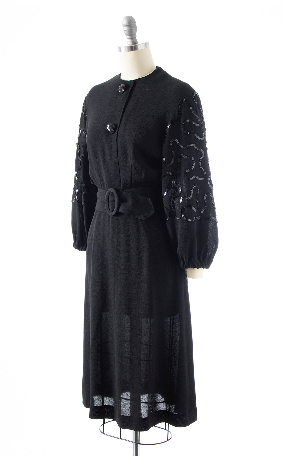 1930s Sequin Soutache Balloon Sleeve Rayon Dress | x-small/small