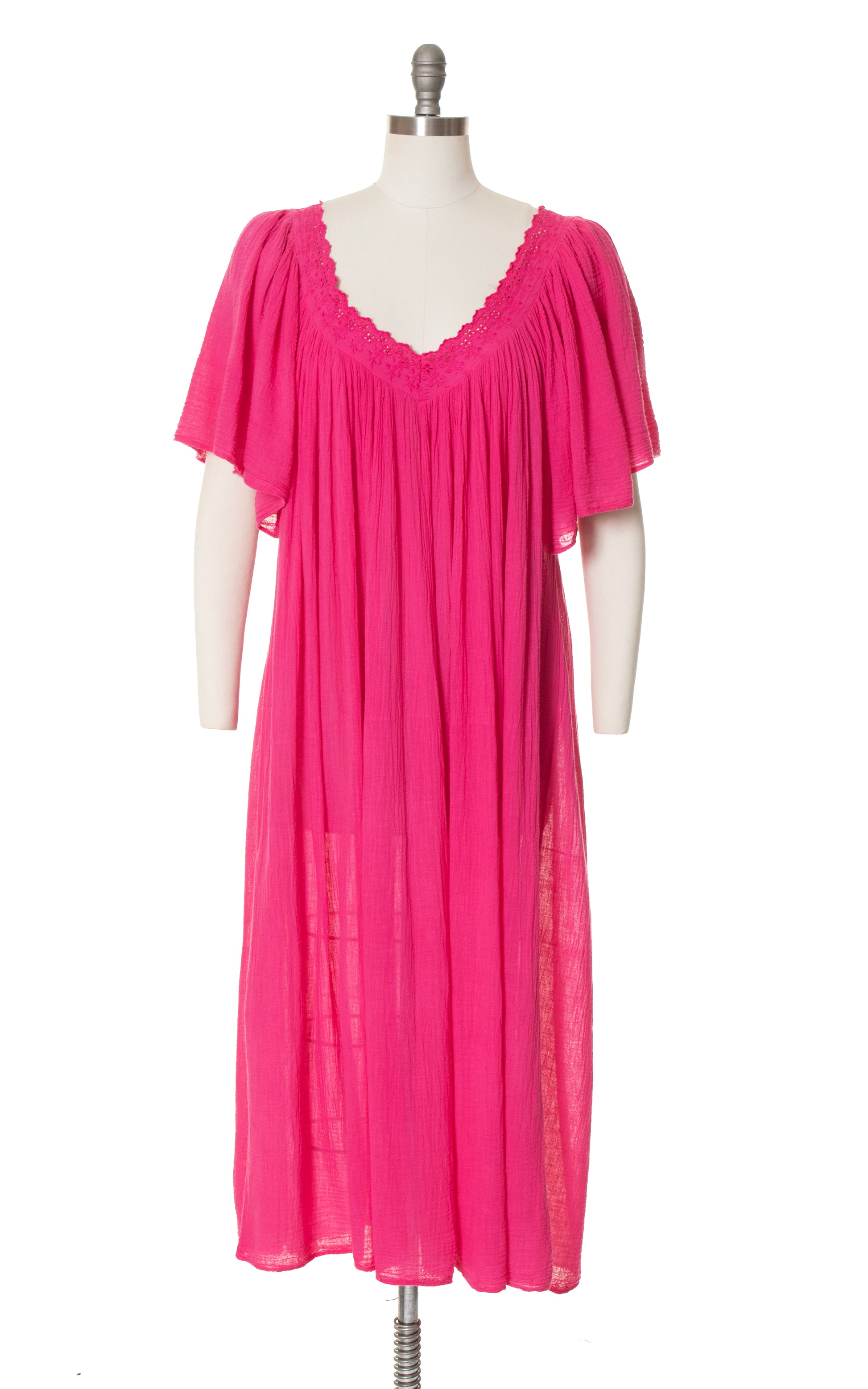 1970s Hot Pink Cotton Gauze Trapeze Dress | small/medium/large/x-large Birthday Life Vintage 1970s Hot Pink Cotton Gauze Trapeze Dress | small/medium/large/x-large Birthday Life Vintage