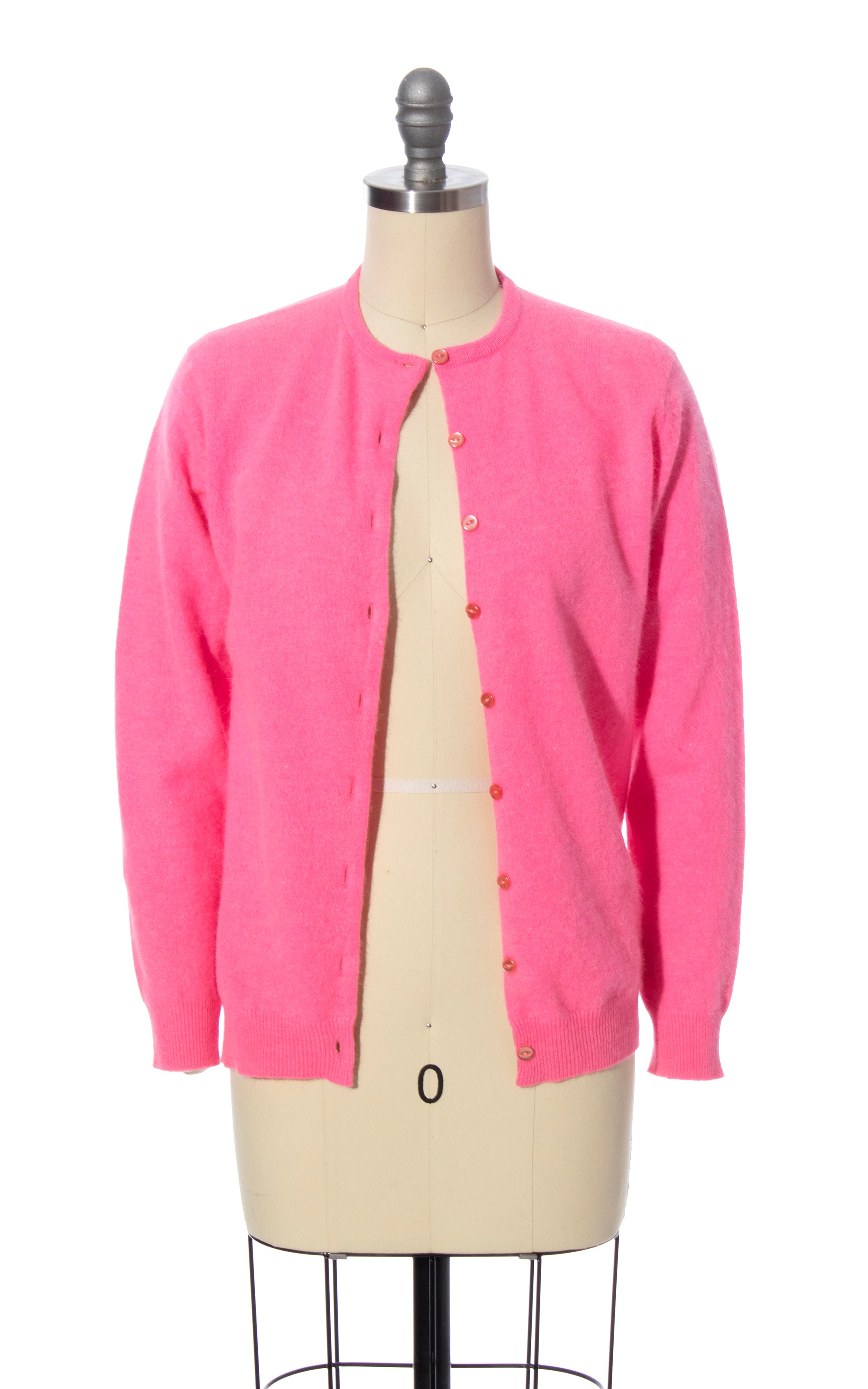 1960s Hot Pink Angora Blend Knit Cardigan | x-small/small