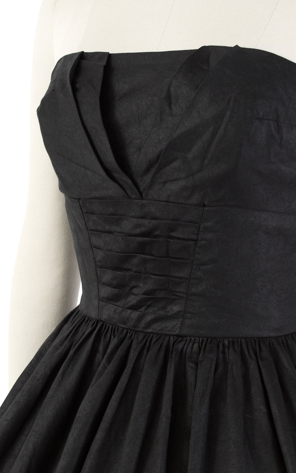 1950s Strapless Black Cotton Circle Skirt Sundress | small