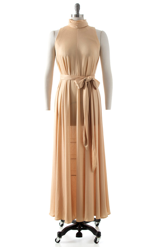 1970s Champagne Jersey Trapeze Maxi Dress | small/medium/large