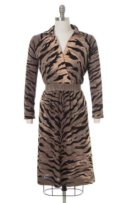 1960s 1970s Goldworm Tiger Print Sweater Dress