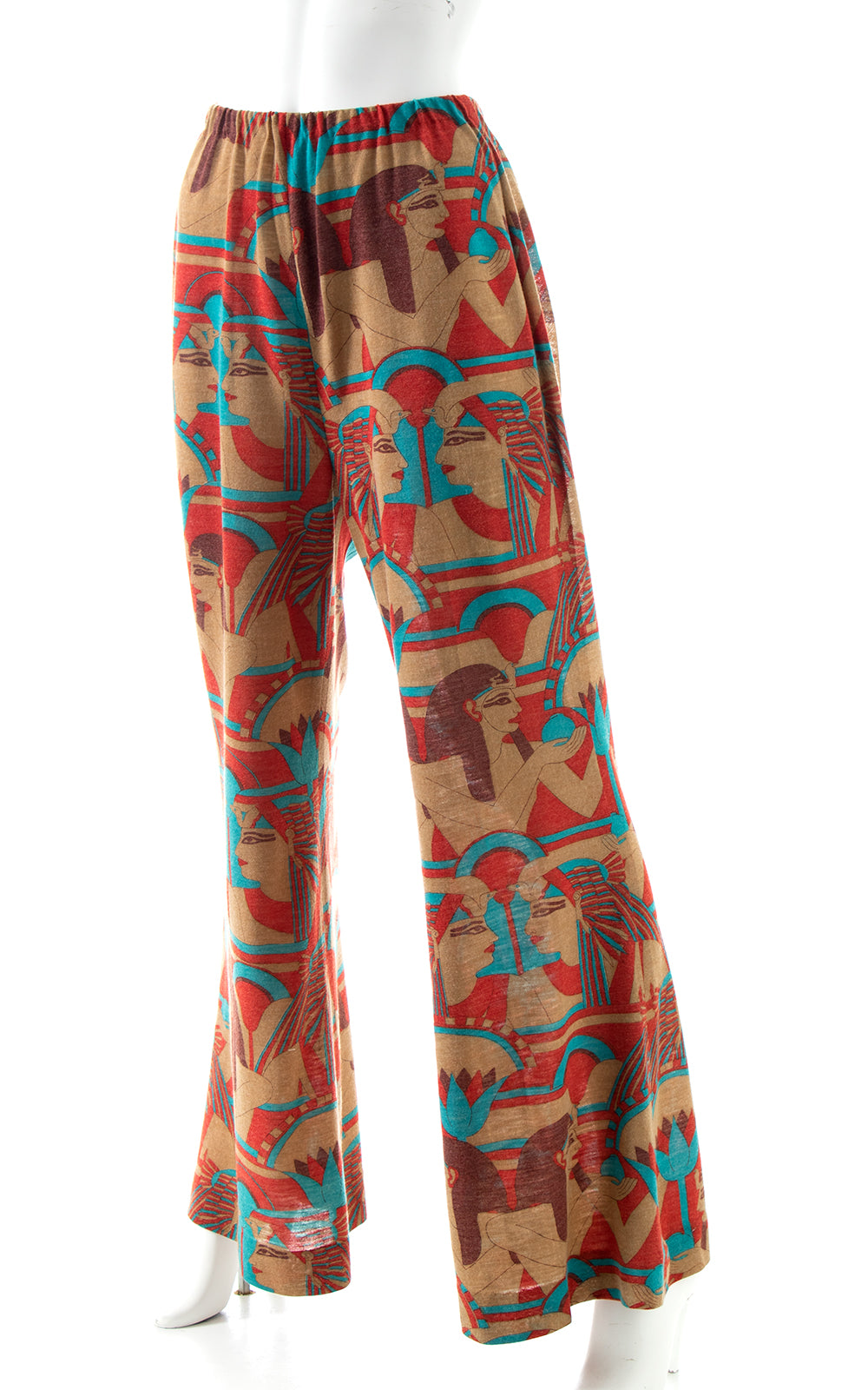 1970s Egyptian Novelty Print Jersey Pant Set | x-small/small/medium