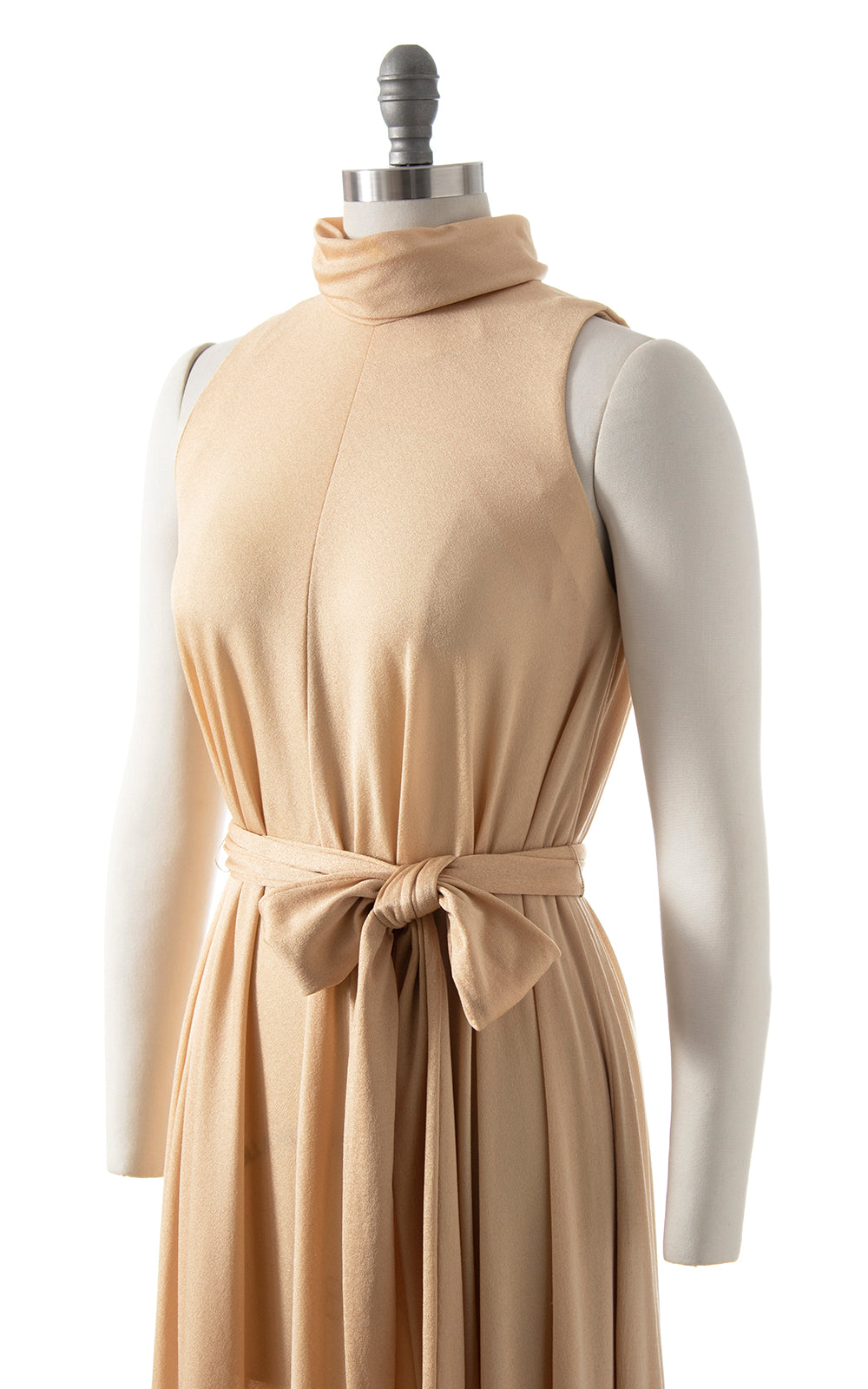 1970s Champagne Jersey Trapeze Maxi Dress | small/medium/large