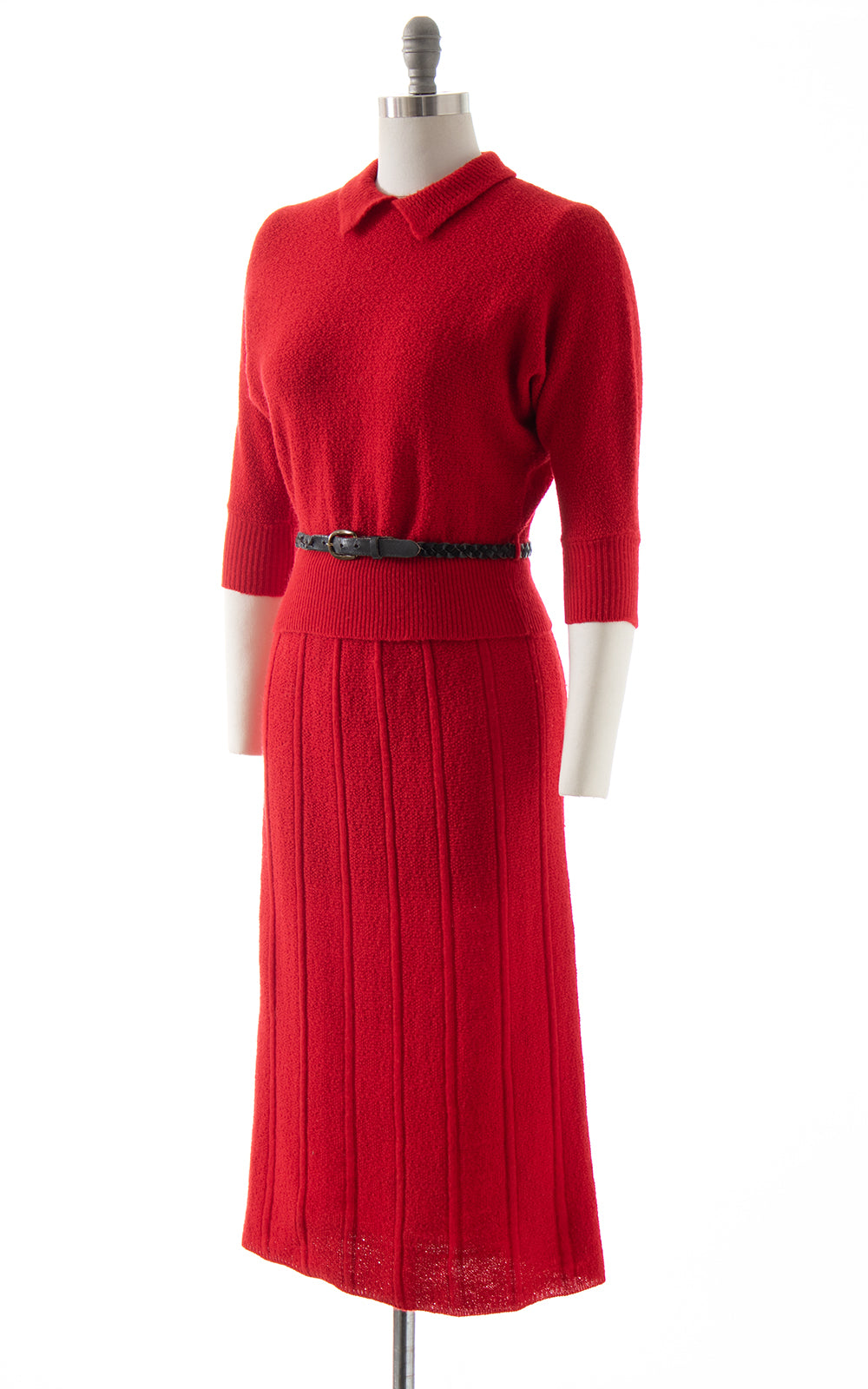 1940s 1950s Red Knit Wool Set | small/medium