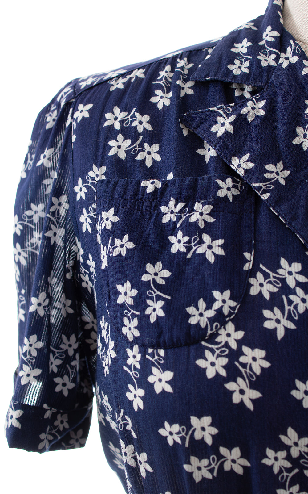 1940s Floral Cotton Voile Shirtwaist Dress BirthdayLifeVintage