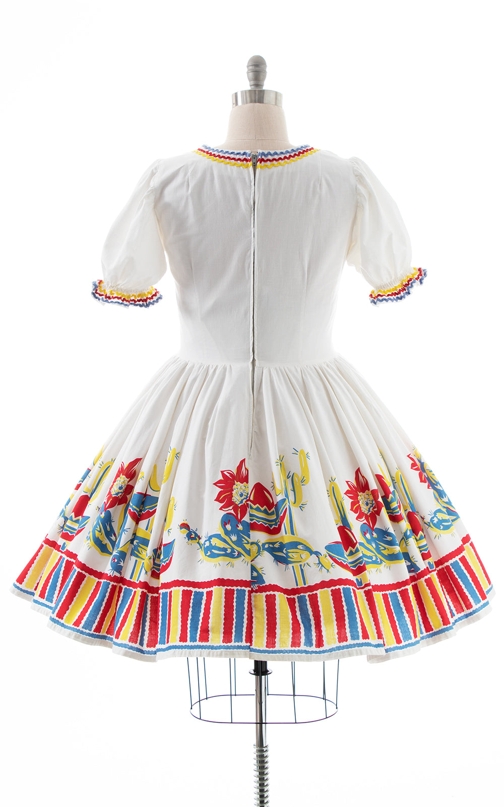 1950s Mexican Southwestern Novelty Border Print Dress | large/x-large