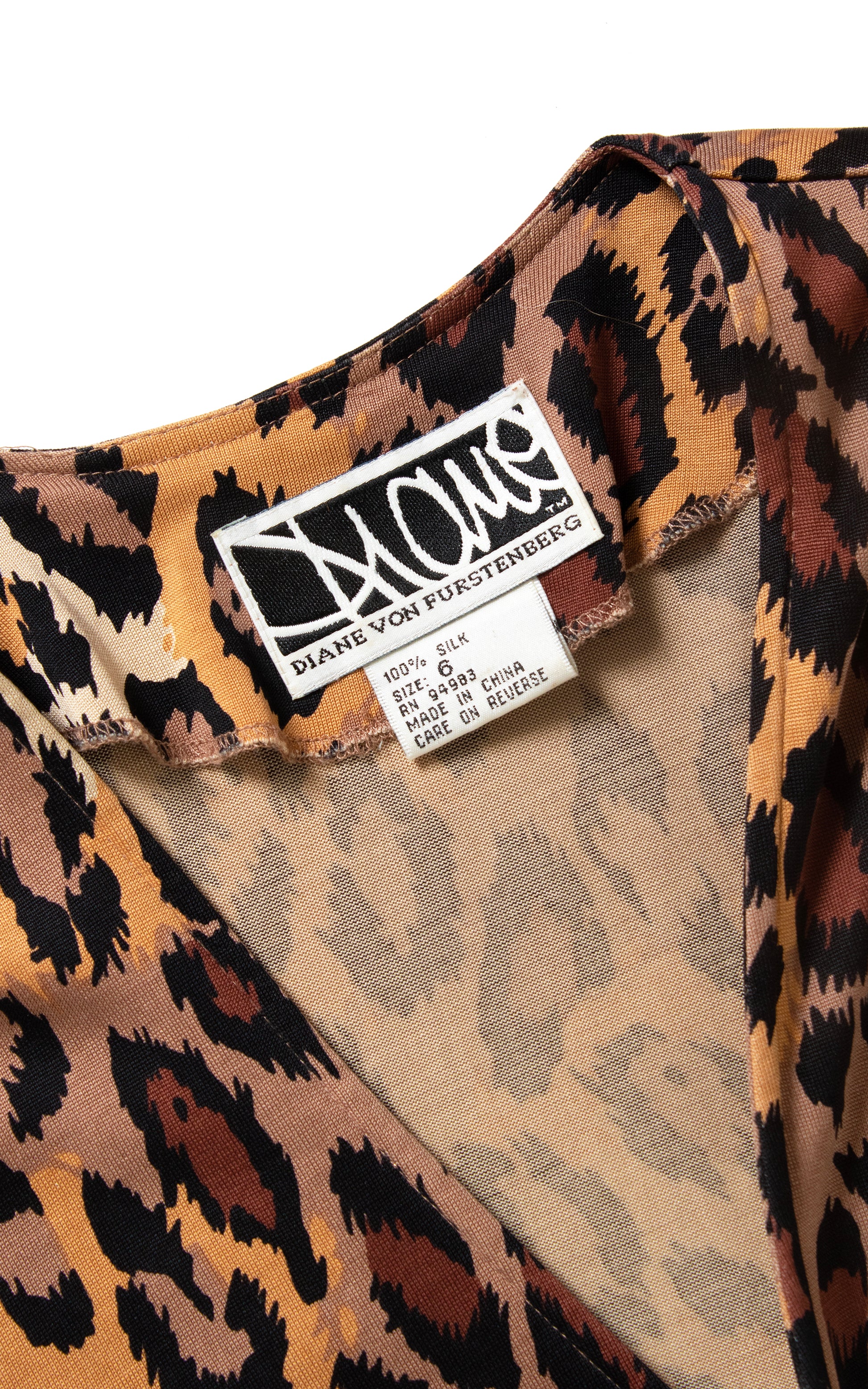 Vintage 90s 1990s DIANE VON FURSTENBERG Leopard Print Silk Jersey Wrap Dress BirthdayLifeVintage