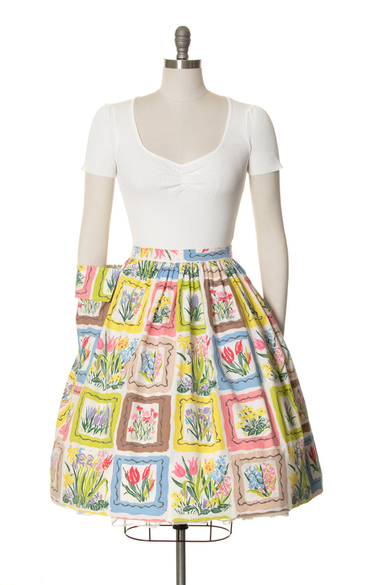 1950s Floral Print Skirt with Giant Pocket | small/medium