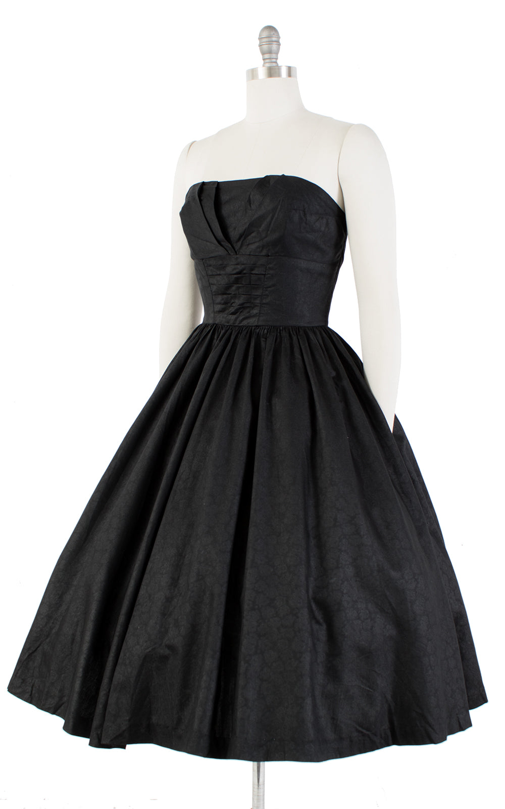 1950s Strapless Black Cotton Circle Skirt Sundress | small