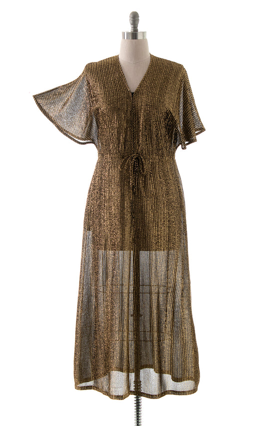 1970s Metallic Gold Maxi Dress | large/x-large